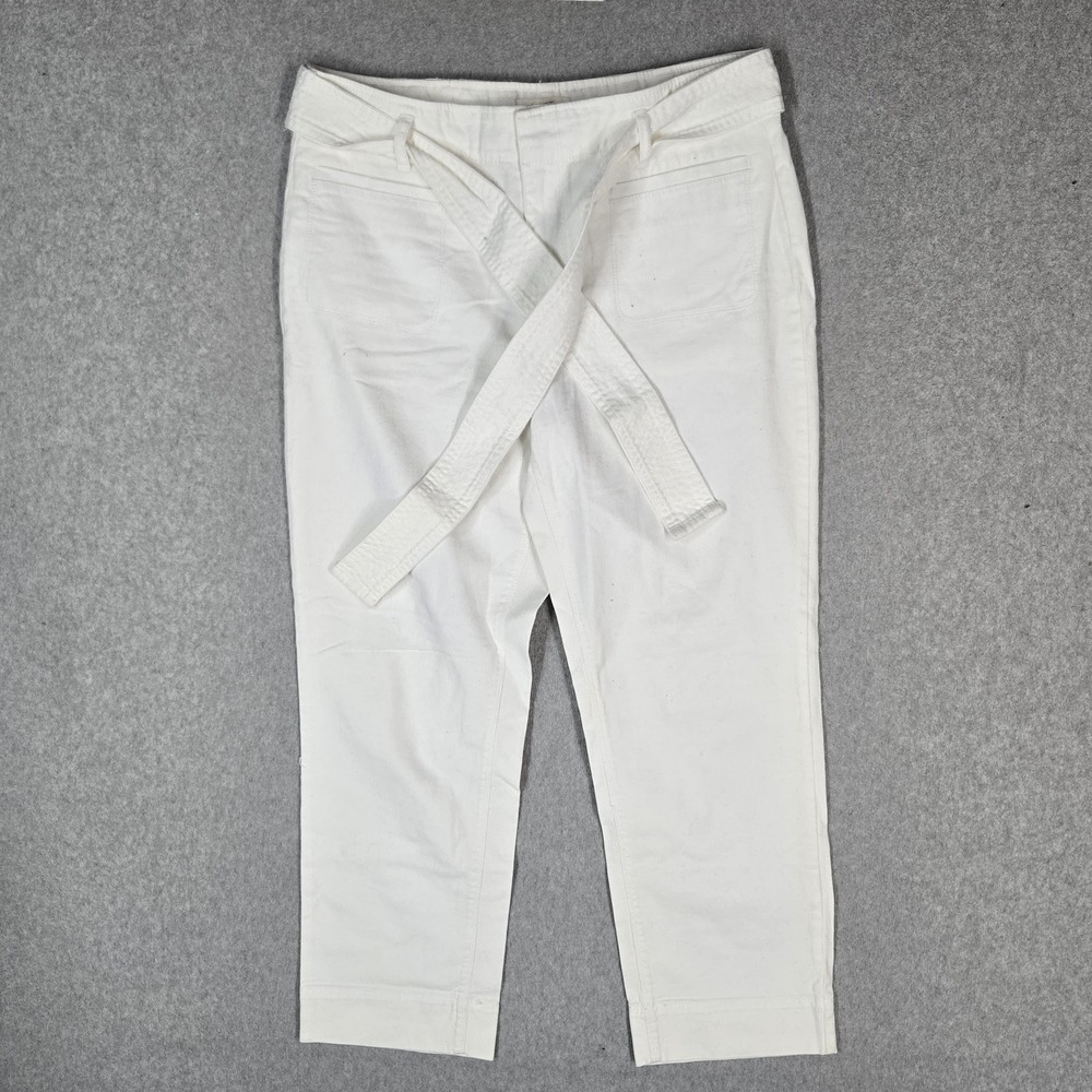 LOFT Women Pants 10 White Twill Chino Straight Belted High Rise 26" Inseam